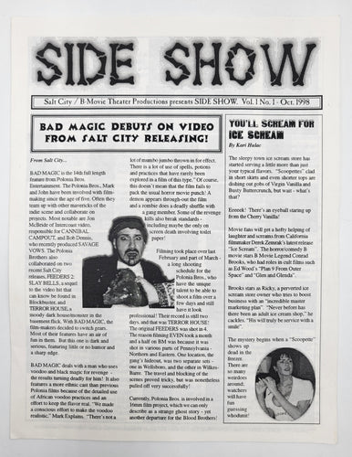 Old Side Show Newsletter SRS Salt City SOV Oct 1998 Vol 1 No 1