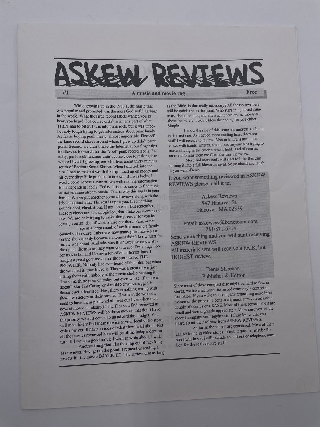 Askew Reviews #1 Fanzine