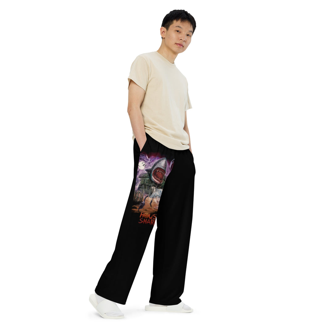 House Shark Halloween unisex wide-leg pants