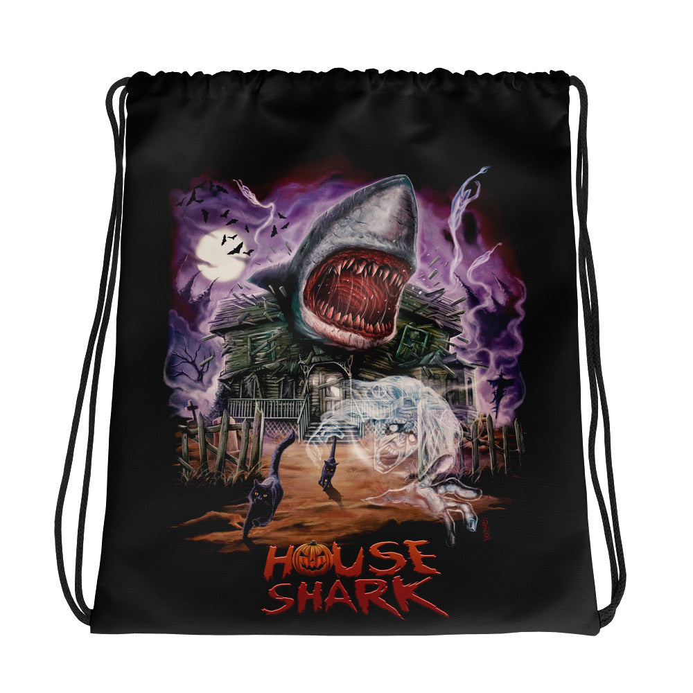 House Shark Halloween Drawstring bag